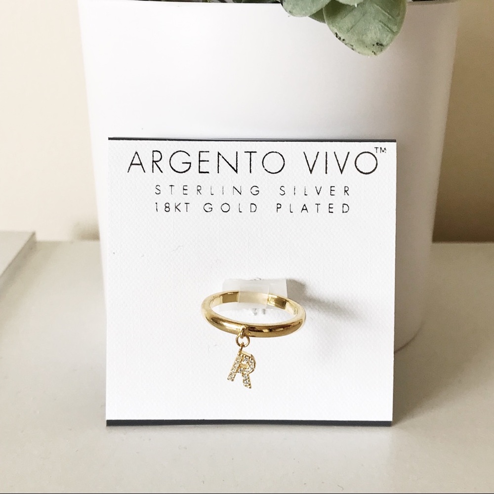 Argento Vivo Dainty Pave Initial Charm Ring